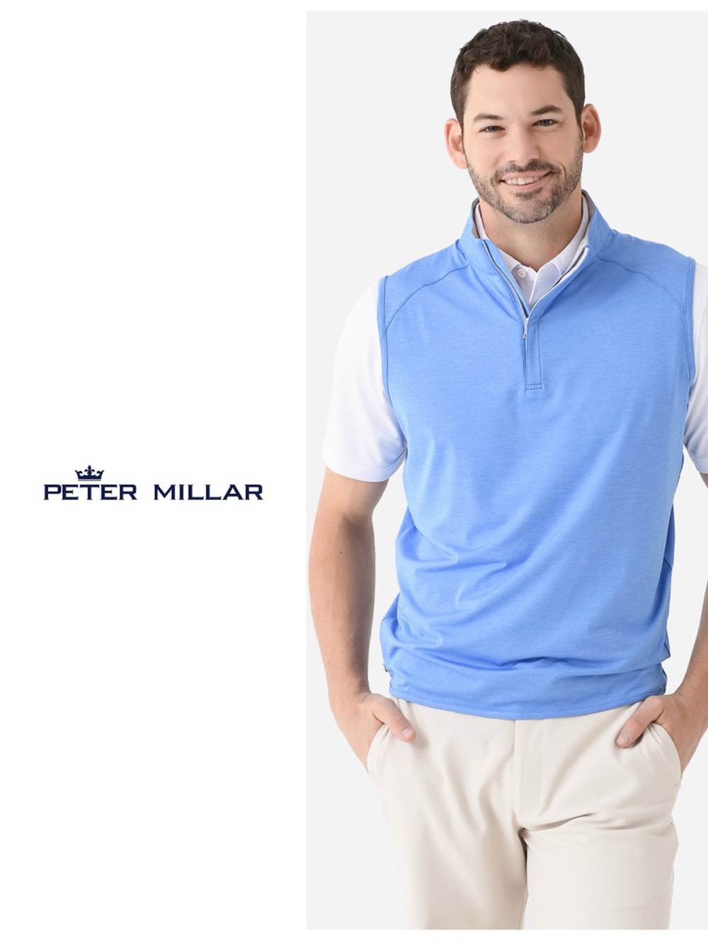 Peter Millar Sky Blue Sleeveless Quarter-Zip  Vest